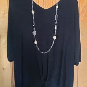 Chico's Long Silvertone Necklace with Chunky Stones